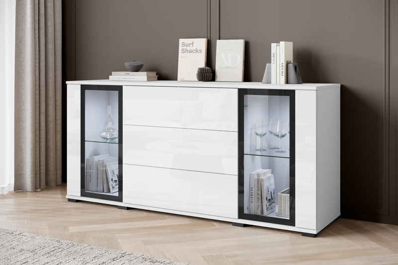 Komoda CARO 150cm Dąb Wotan / Biały Połysk