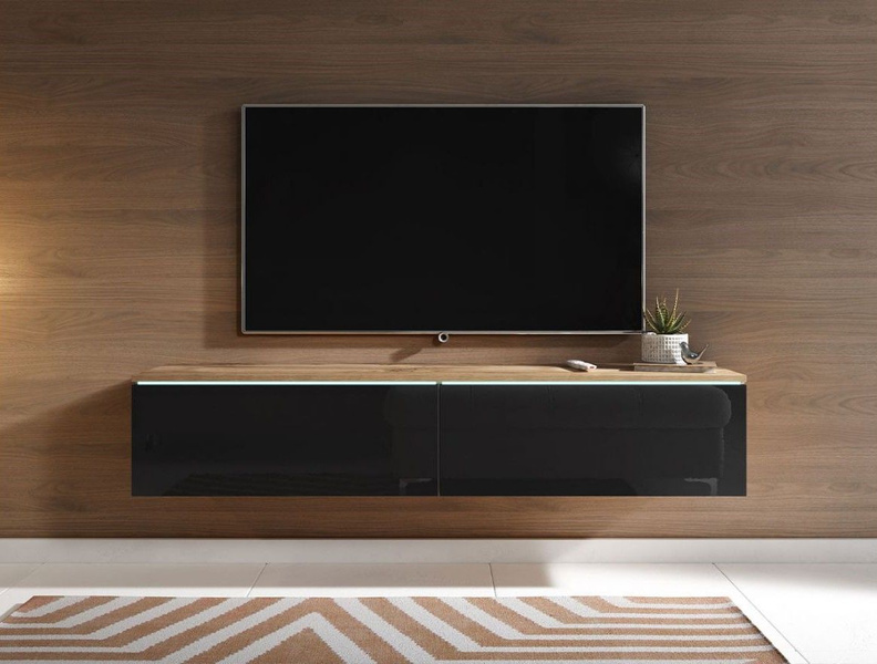 Szafka RTV Lowboard D 140cm DĄB WOTAN / CZARNY POŁYSK