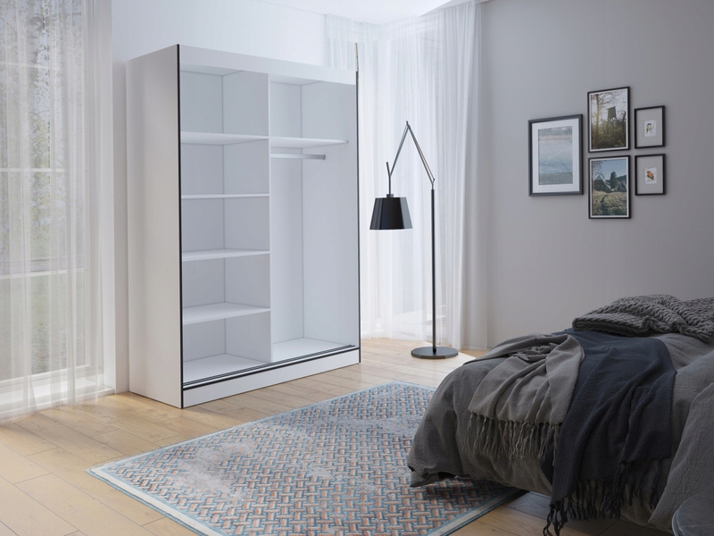 Szafa przesuwna OSLO II 120cm, Szafa z Lustrem Biały / Czarny