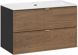 Zestaw meblowy 80cm z umywalką, Meble łazienkowe TALIA Dąb Casella / Czarny