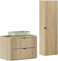 Zestaw 80cm z blatem, umywalka, słupek, Meble łazienkowe OVALIA Dąb Cremona