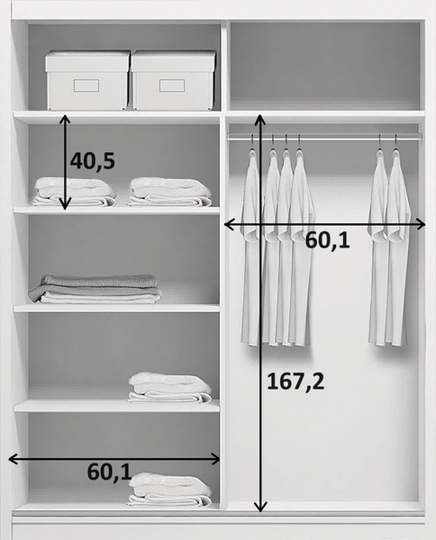 Szafa przesuwna A19 125 / 215 / 62 duże lustro, różne kolory i rozmiary