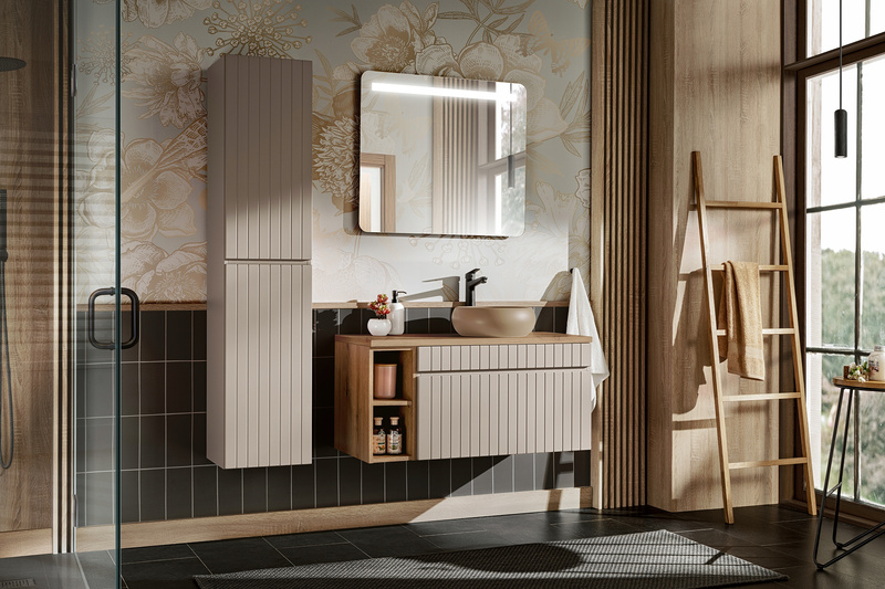Meble łazienkowe ICONIC CASHMERE 160, 2xUmywalka, Lustro, LED, 3 kolory