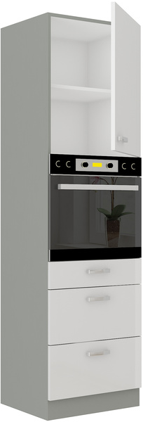 Szafka kuchenna wysoka, słupek pod zabudowę piekarnika 60 DPS-210 3S 1F BB BIAŁY POŁYSK, SZARY PLATYNOWY, Meble Kuchenne BIANCA