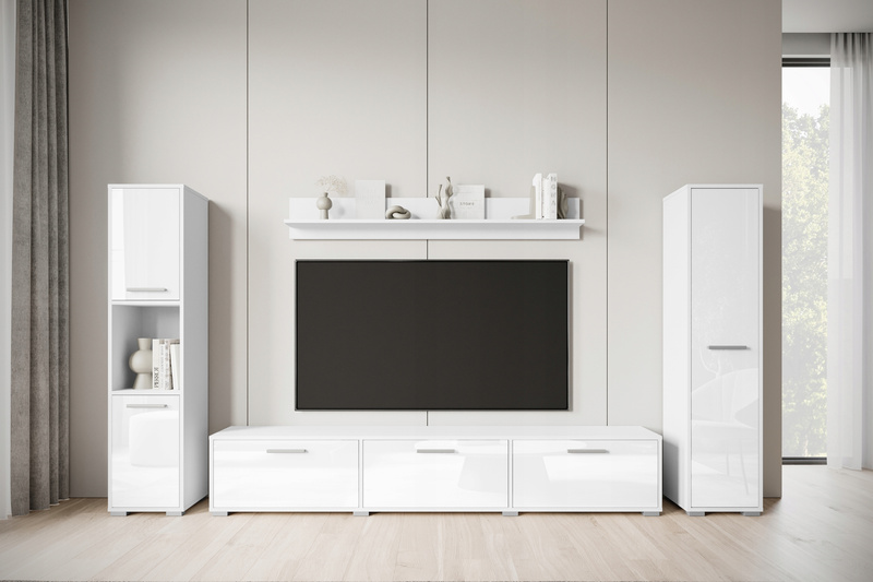 Meblościanka BOGOTA Zestaw mebli, salon Biały / Biały Połysk