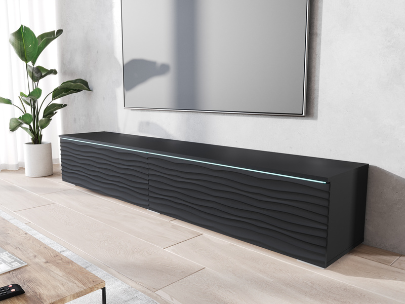 Szafka RTV Lowboard D 180cm CZARNY GRAFIT / FALA MDF