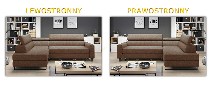 Narożnik z funkcją spania LIVIO 249 cm, Rozkładany, Zagłówki, Pojemnik