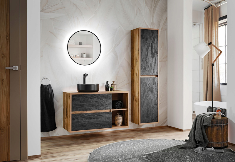 Meble łazienkowe HAMPTON, Zestaw mebli z umywalką nablatową, Lustro LED 80