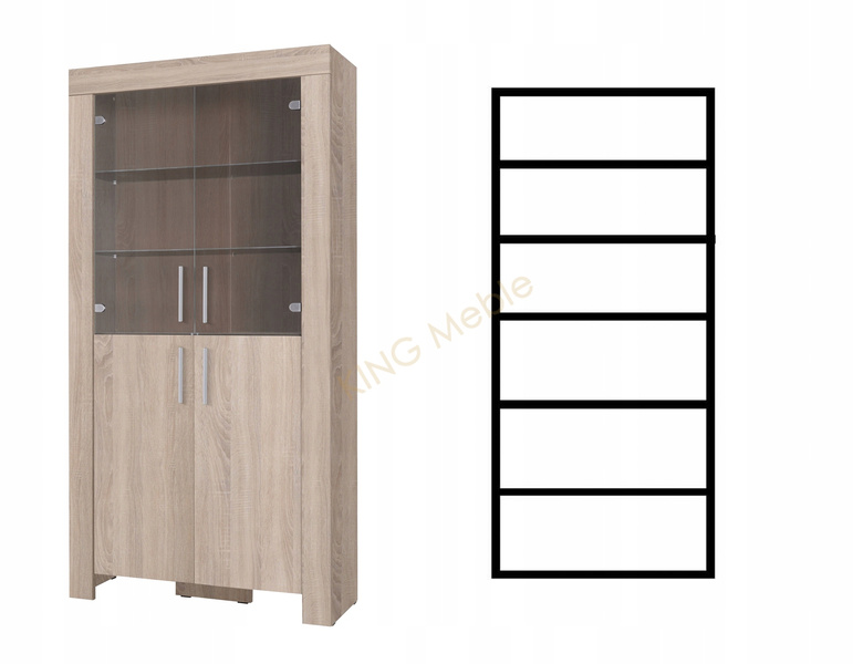 Witryna CEZAR 3, Witryna 100cm, Meble do Salonu CEZAR, LED, Dąb Sonoma