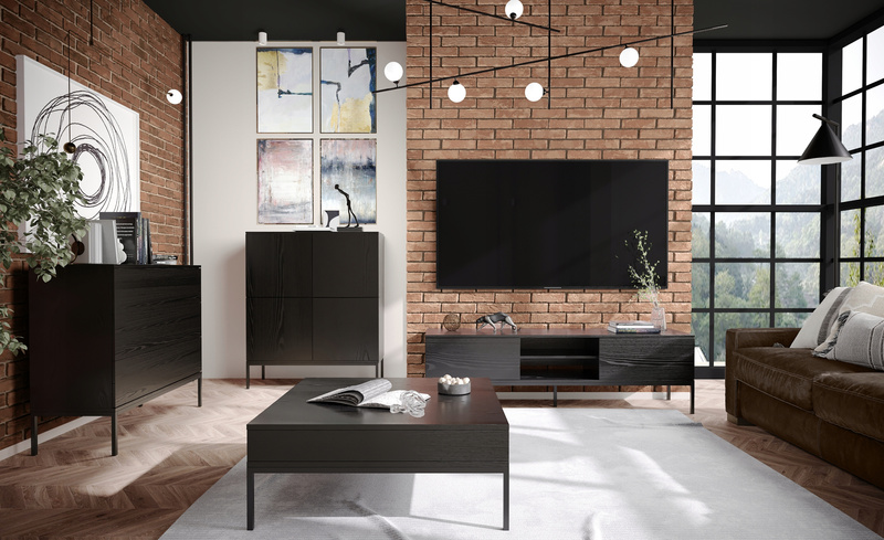 Komoda wysoka INDUST 120cm, drzwiczki, metalowe nogi CZARNY