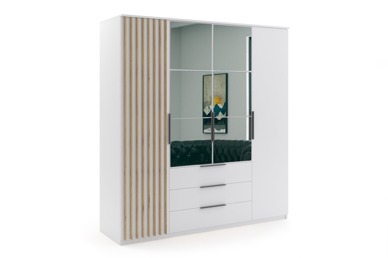 Szafa loftowa SORENTO 150cm lustro, lamele BIAŁY / DĄB CRAFT ZŁOTY