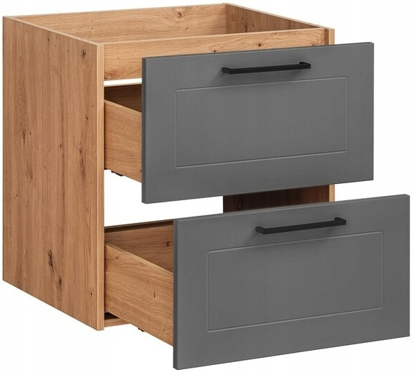 Zestaw 60cm z umywalką, szuflady Meble łazienkowe MADERA Grafit/Dąb Artisan