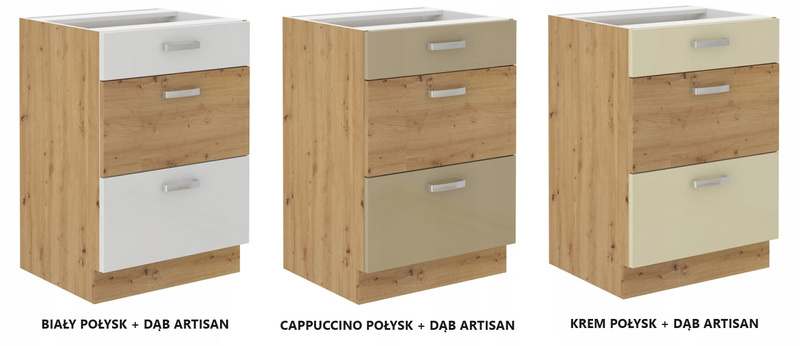 Szafka kuchenna dolna ARTISAN 60 D 3S BB CAPPUCCINO POŁYSK / DĄB ARTISAN