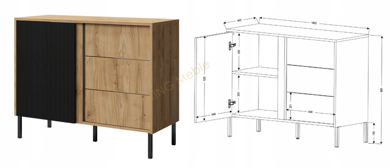 Komoda MIA 5, Komoda 100cm, Meble do Salonu MIA, MDF Dąb Odwieczny / Czarny