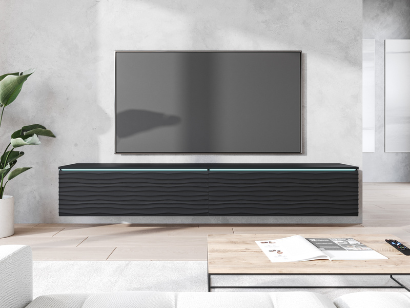 Szafka RTV Lowboard D 180cm CZARNY GRAFIT / FALA MDF