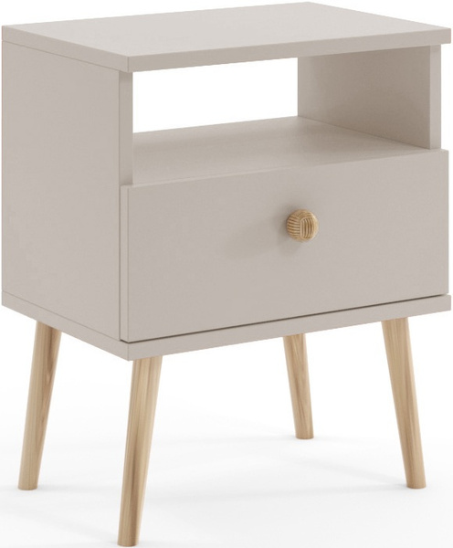 Stolik nocny BOHO z szufladą, drewniane nogi KASZMIR