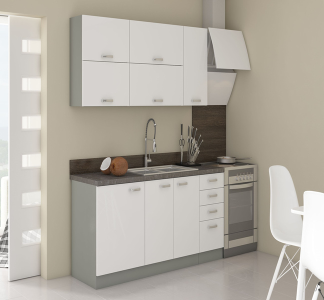 Szafka kuchenna dolna, regał 15 D OTW BB BIAŁY POŁYSK, SZARY PLATYNOWY, Meble Kuchenne BIANCA