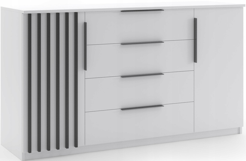 Komoda loftowa ATENA 160cm lamele szuflady Biały / Czarny