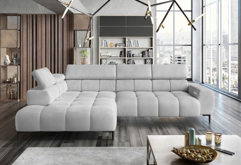 Narożnik PLAZA L 300 cm, Elektryczna regulacja siedziska, Zagłówki