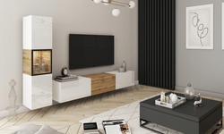 Meblościanka BERLIN Zestaw Mebli, Salon Dąb Wotan / Biały Połysk