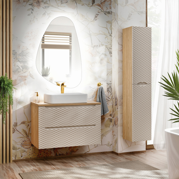 Zestaw meblowy 70cm blat umywalka, Meble łazienkowe OCEAN Beż/Dąb Olejowany