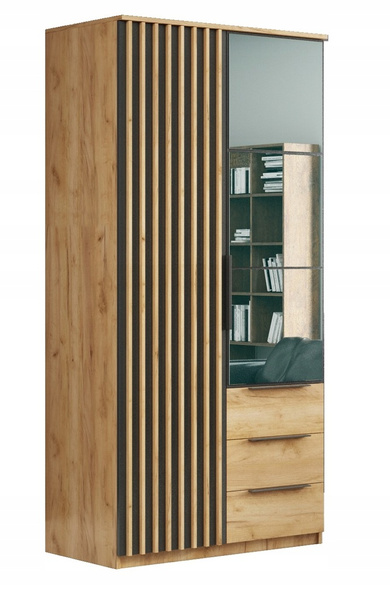 Szafa loftowa SORENTO 100cm lustro, lamele BIAŁY / DĄB CRAFT ZŁOTY