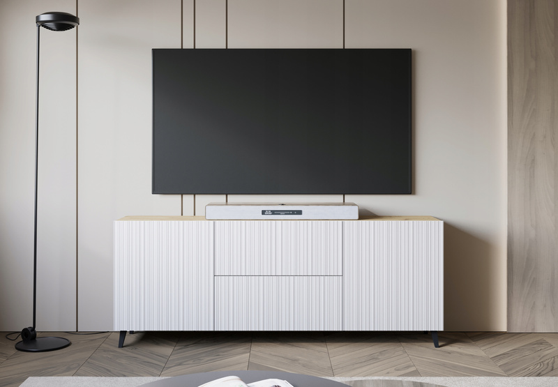 Szafka RTV PHUKET 181 Dąb Artisan / Białe Drobne Ryfle