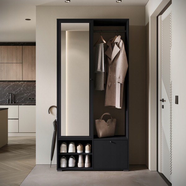 Garderoba DINO, lustro, wieszak CZARNY GRAFIT