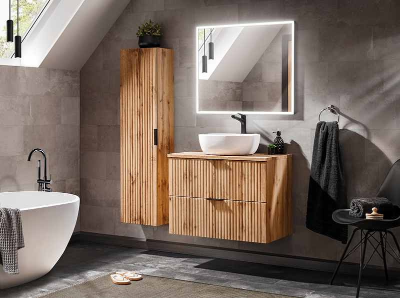 Meble łazienkowe ADEL WHITE 80, Zestaw z umywalką nablatową, Lustro, LED