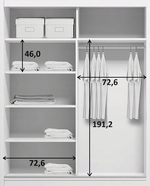 Szafa przesuwna A11 150 / 245 / 62 lustro, różne kolory i rozmiary