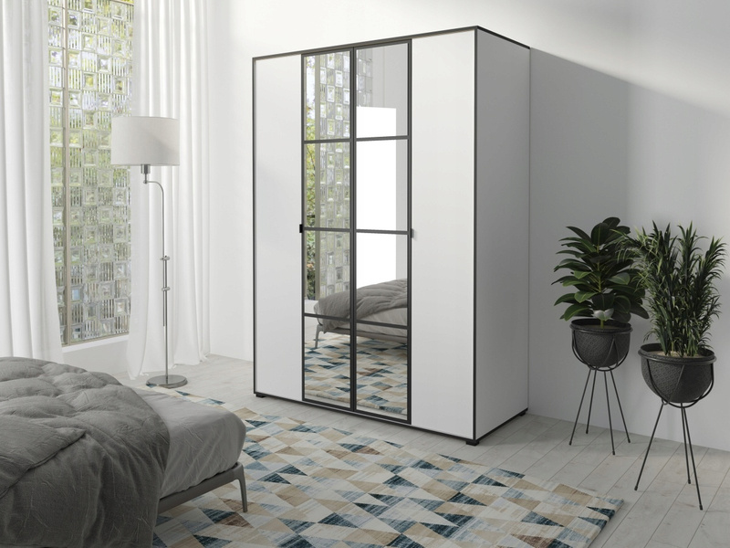 Szafa OSLO I 120cm, Szafa z Lustrem Biały / Czarny