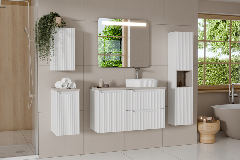 Meble łazienkowe NOVA WHITE 120, 2x umywalka nablatowa, Biały, 3 KOLORY