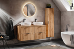 Meble łazienkowe ADEL OAK 120, Zestaw z umywalkami nablatowymi, Lustro LED