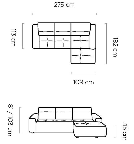 Narożnik COLOMBO S 275 cm, Elektryczny wysuw siedziska, Pojemnik