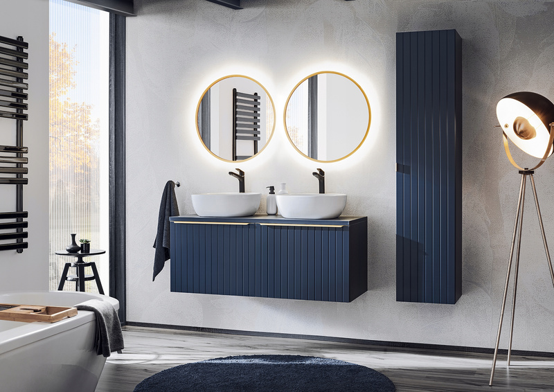 Meble łazienkowe SANTA FE DEEP BLUE 120-2, 2xUmywalka, 2xLustro LED, INDIGO