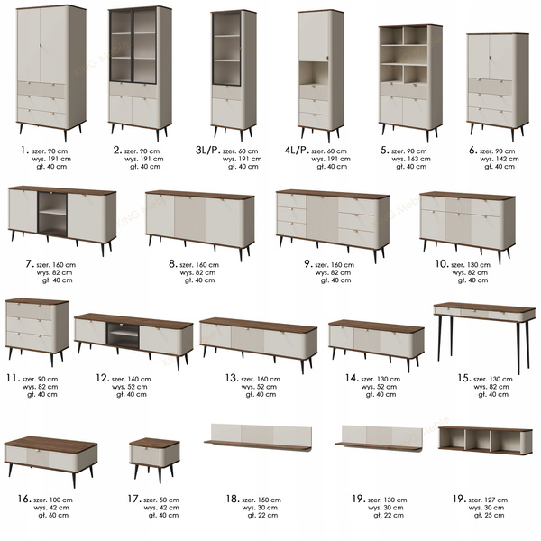 Szafa MARLY 1 90cm, Meble Pokojowe MARLY, KASZMIR / SZARY KAMIEŃ
