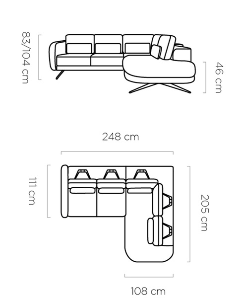 Narożnik ILUSIO L 248 cm, Elektryczny wysuw siedziska, Regulacja Oparć