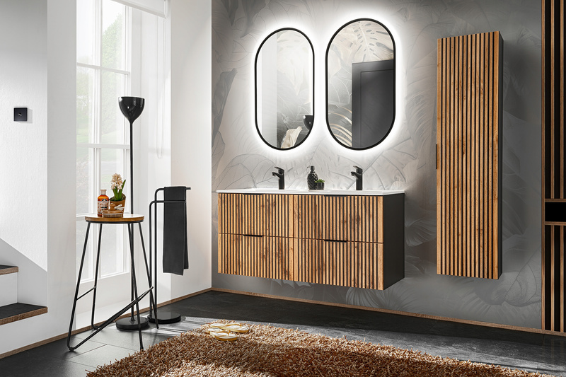 Meble łazienkowe XILO 120, 2xUmywalka nablatowa, 2xLustro LED, Wotan/Szary