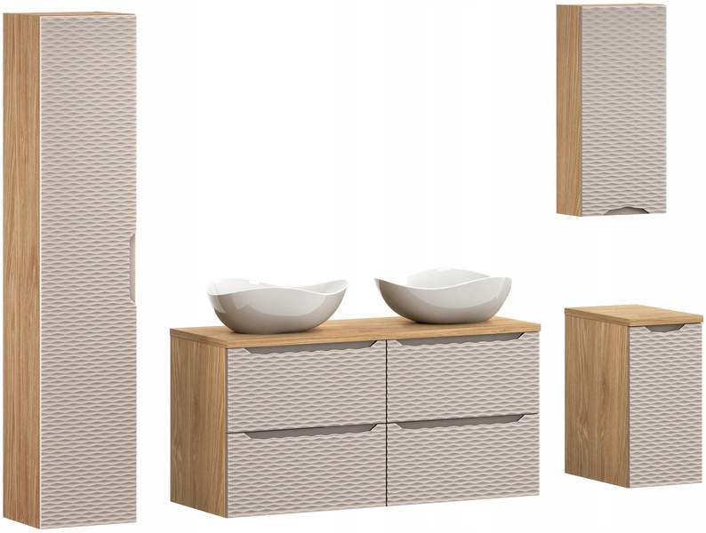Meble łazienkowe OCEAN BEIGE 120, Umywalki nablatowe, Dąb/Beż, 2 KOLORY