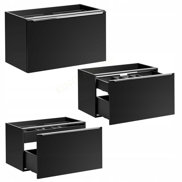 Meble łazienkowe SANTA FE BLACK 1480, 2xUmywalka, 2xLustro, 2xLampa LED