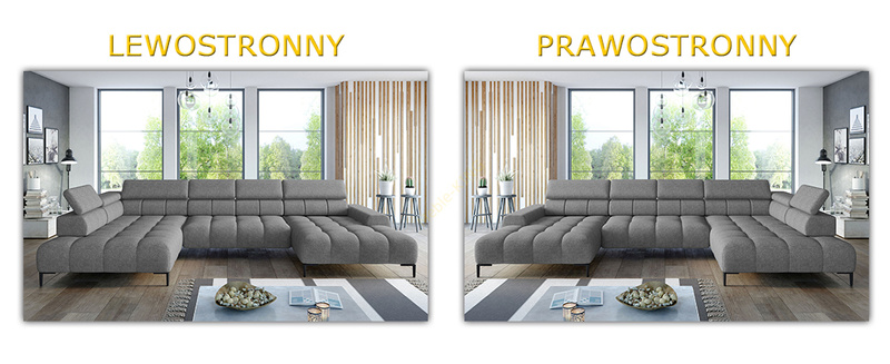 Narożnik PLAZA XL 385 cm, Elektryczna regulacja siedziska, Zagłówki