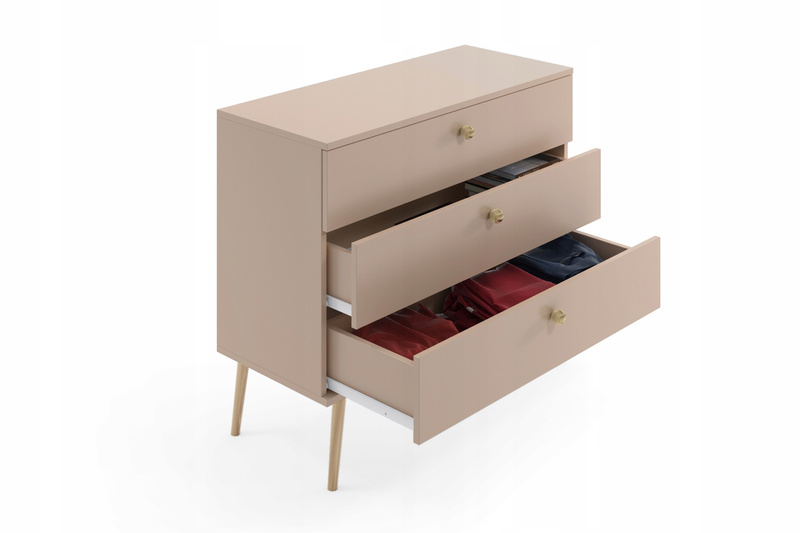 Komoda BOHO drewniane nogi, trzy szuflady MACCHIATO