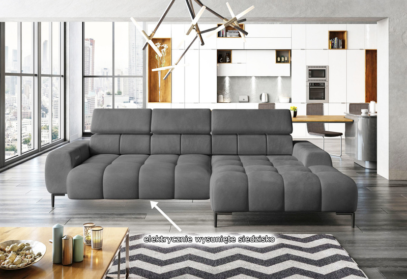 Narożnik PLAZA S 270 cm, Elektryczna regulacja siedziska, Zagłówki