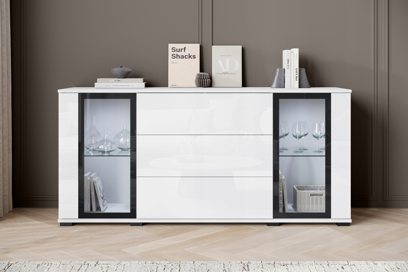 Komoda CARO 150cm Biały / Biały Połysk