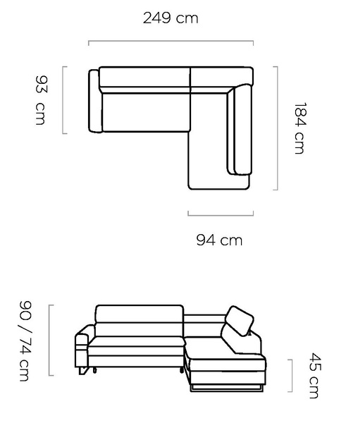 Narożnik z funkcją spania LIVIO 249 cm, Rozkładany, Zagłówki, Pojemnik