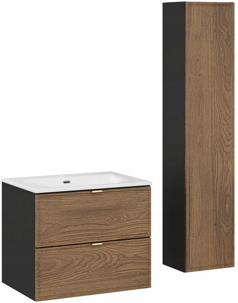 Zestaw mebli 60cm umywalka słupek Meble łazienkowe TALIA Dąb Casella/Czarny