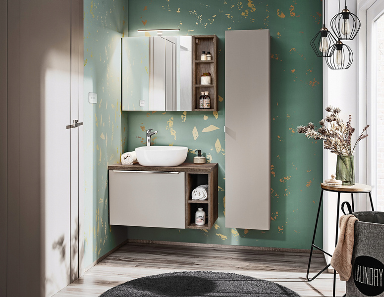 Meble łazienkowe SANTA FE TAUPE 60, Umywalka, Szafka z Lustrem, LED, Taupe