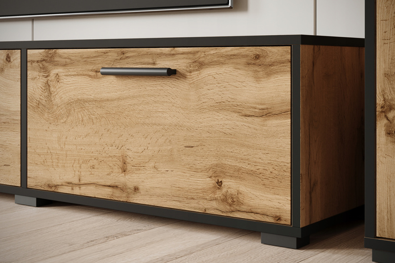 Meblościanka BOGOTA Zestaw mebli, salon Dąb Wotan / Krawędź Czarny Grafit