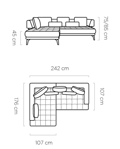 Narożnik GIOTTO L 242 cm, Elektryczny wysuw siedziska, Rogówka