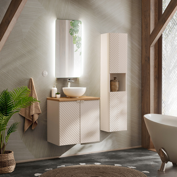 Zestaw 60cm, blat, umywalka, Meble łazienkowe VIVA Kaszmir/Dąb Coast Evoke